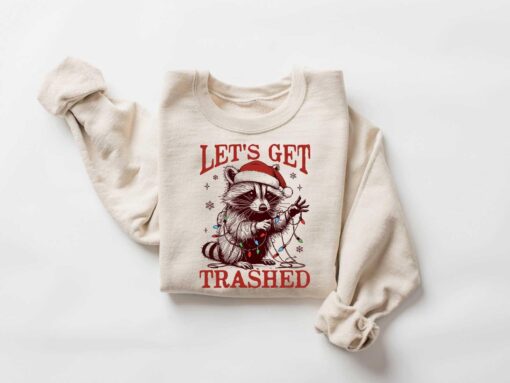 vintage t shirt lets get trashed raccoon shirt funny christmas meme design retro style for holiday celebrations