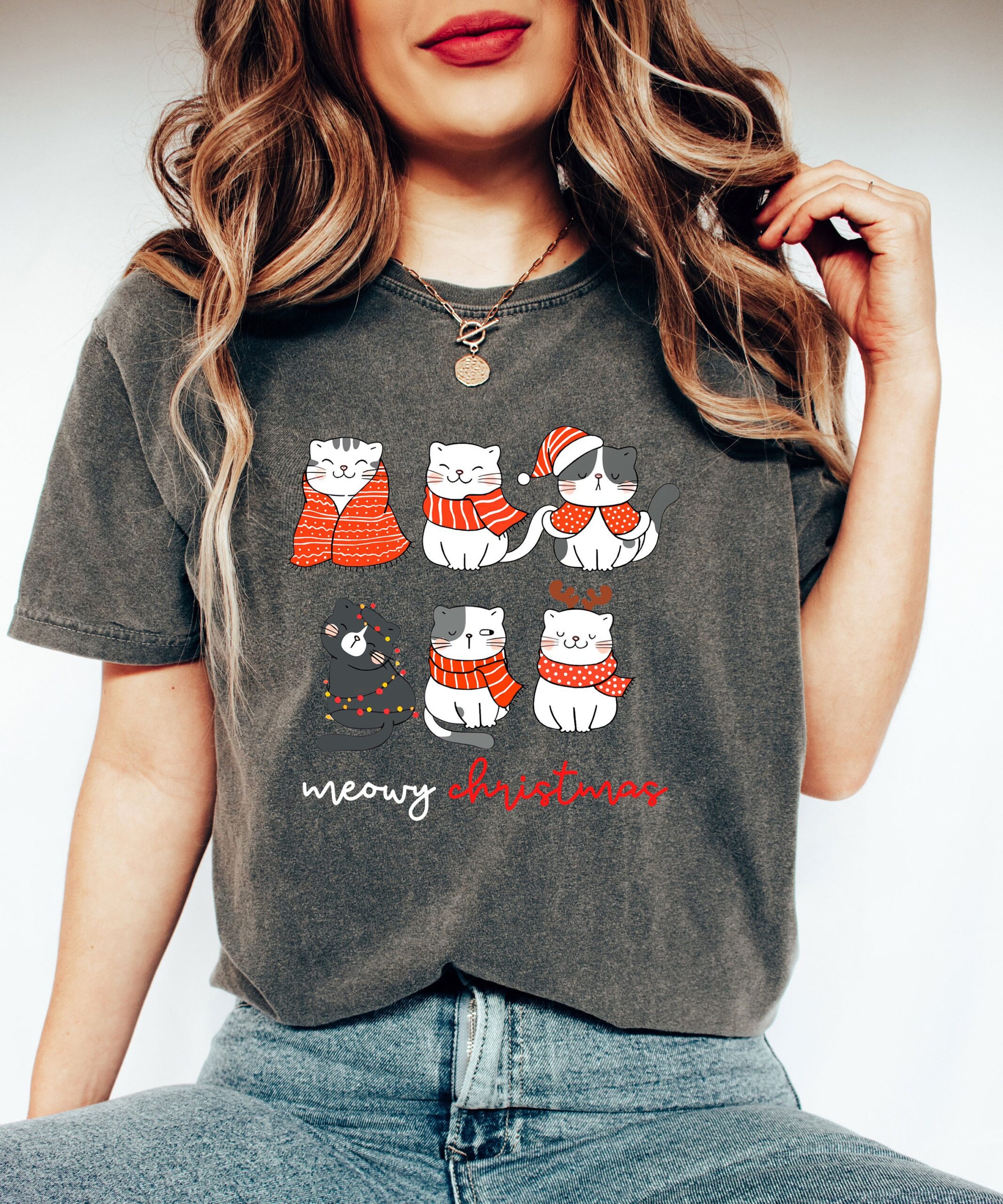 vintage t shirt meowy christmas cat shirt for cat lovers with funny christmas design in comfort colors b1j6u scaled