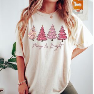 vintage t shirt merry and bright womens christmas tee in pink with holiday design for festive occasions 3fvzr