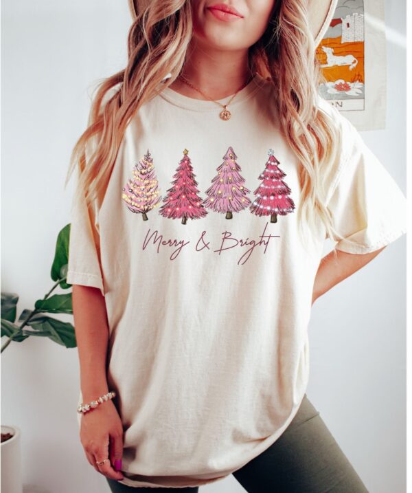 vintage t shirt merry and bright womens christmas tee in pink with holiday design for festive occasions 3fvzr