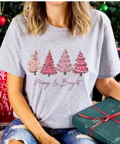 vintage t shirt merry and bright womens christmas tee in pink with holiday design for festive occasions kgwwz