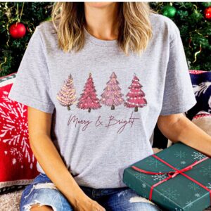 vintage t shirt merry and bright womens christmas tee in pink with holiday design for festive occasions kgwwz