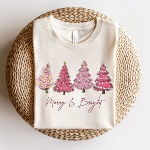 vintage t shirt merry and bright womens christmas tee in pink with holiday design for festive occasions ywdr3