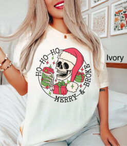 Vintage T Shirt Merry And Broke Funny Christmas Shirt Comfort Colors Tee for Holiday Shopping and Black Friday Events