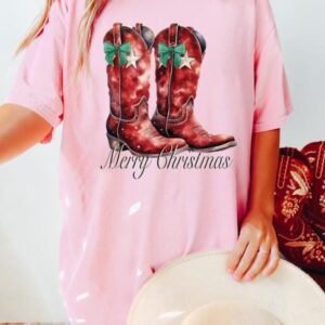 vintage t shirt merry christmas cowgirl boot graphic tee western style holiday shirt for ranch lovers hhuif