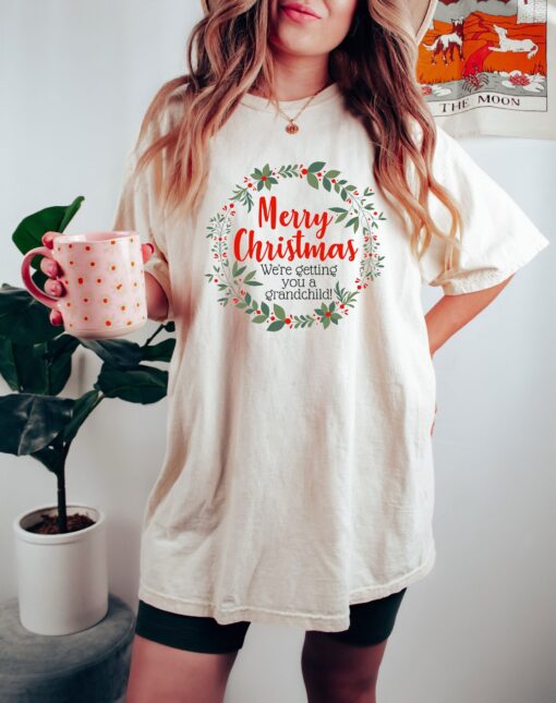 vintage t shirt merry christmas were getting you a grandchild pregnancy announcement tee cute xmas baby design kxs2w scaled