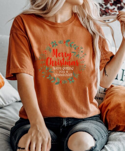 vintage t shirt merry christmas were getting you a grandchild pregnancy announcement tee cute xmas baby design vfloc scaled