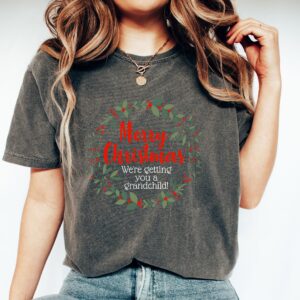 vintage t shirt merry christmas were getting you a grandchild pregnancy announcement tee cute xmas baby design vjqdp scaled