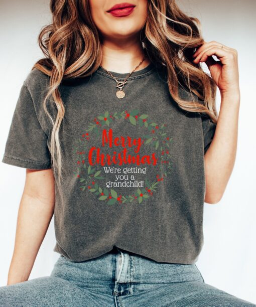 vintage t shirt merry christmas were getting you a grandchild pregnancy announcement tee cute xmas baby design vjqdp scaled