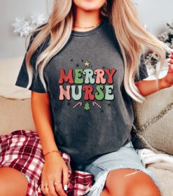 Vintage T Shirt Merry Nurse Tee in Comfort Colors with Santas Favorite Design for Nurse Life and Christmas Celebrations