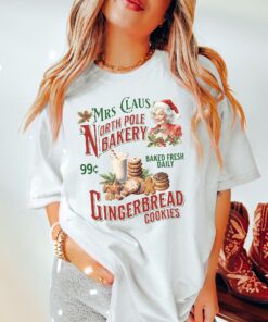 vintage t shirt mrs claus gingerbread bakery design for christmas cookies baking retro north pole theme ltmmj