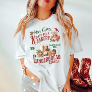 vintage t shirt mrs claus gingerbread bakery design for christmas cookies baking retro north pole theme ltmmj