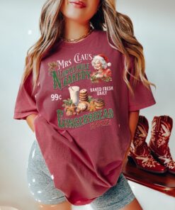 vintage t shirt mrs claus gingerbread bakery design for christmas cookies baking retro north pole theme slmyb