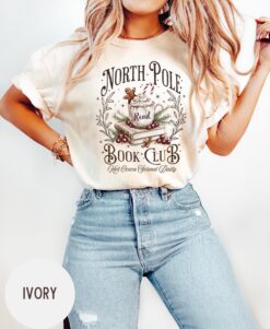 Vintage T Shirt North Pole Book Club Tee Comfort Colors Design for Book Lovers Featuring a Fun Christmas Theme