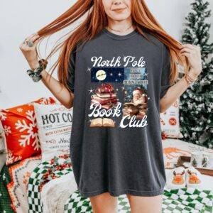 vintage t shirt north pole book club tee funny christmas design holiday reading apparel for book lovers quenx