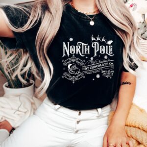 vintage t shirt north pole hot chocolate crewneck for christmas parties featuring santa design and polar express theme euhog scaled