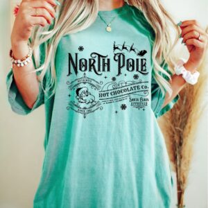 vintage t shirt north pole hot chocolate crewneck for christmas parties featuring santa design and polar express theme uoafw scaled