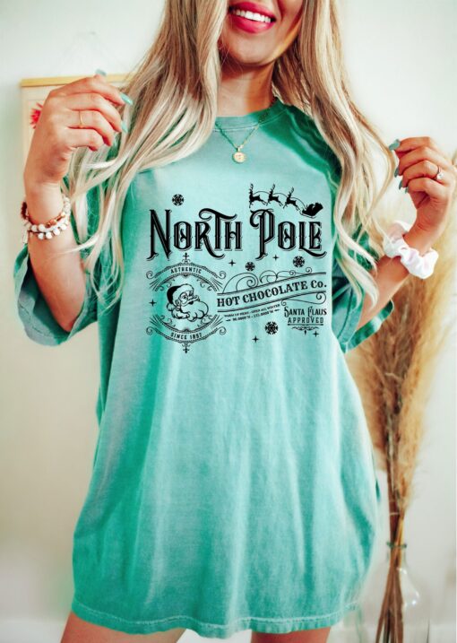 vintage t shirt north pole hot chocolate crewneck for christmas parties featuring santa design and polar express theme uoafw scaled