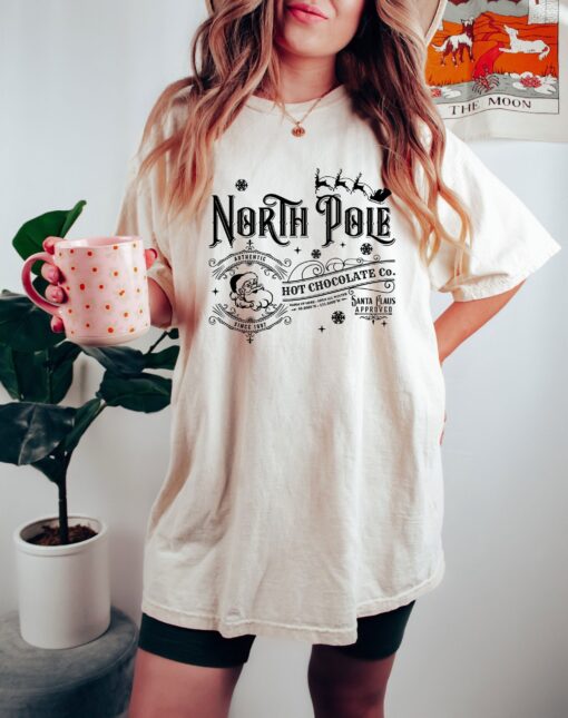 vintage t shirt north pole hot chocolate crewneck for christmas parties featuring santa design and polar express theme yfsqy scaled