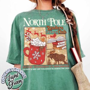 vintage t shirt north pole readers club tee bookish christmas design for book lovers and bookworms 2jz0b