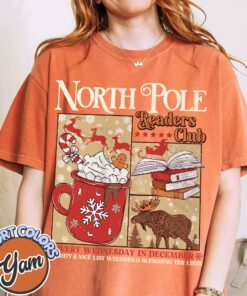 vintage t shirt north pole readers club tee bookish christmas design for book lovers and bookworms guhmk