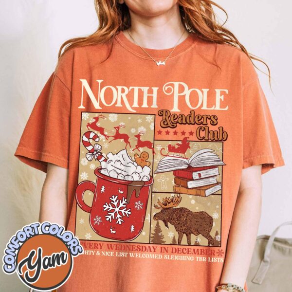 vintage t shirt north pole readers club tee bookish christmas design for book lovers and bookworms guhmk