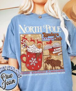 vintage t shirt north pole readers club tee bookish christmas design for book lovers and bookworms rwzis