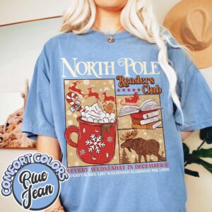 vintage t shirt north pole readers club tee bookish christmas design for book lovers and bookworms rwzis