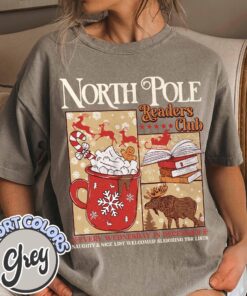 vintage t shirt north pole readers club tee bookish christmas design for book lovers and bookworms virra