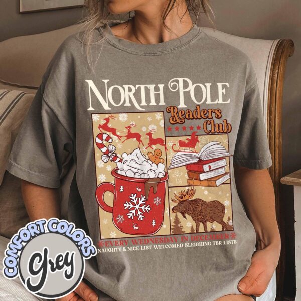 vintage t shirt north pole readers club tee bookish christmas design for book lovers and bookworms virra