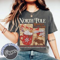 Vintage T Shirt North Pole Readers Club Tee Bookish Christmas Design for Book Lovers and Bookworms