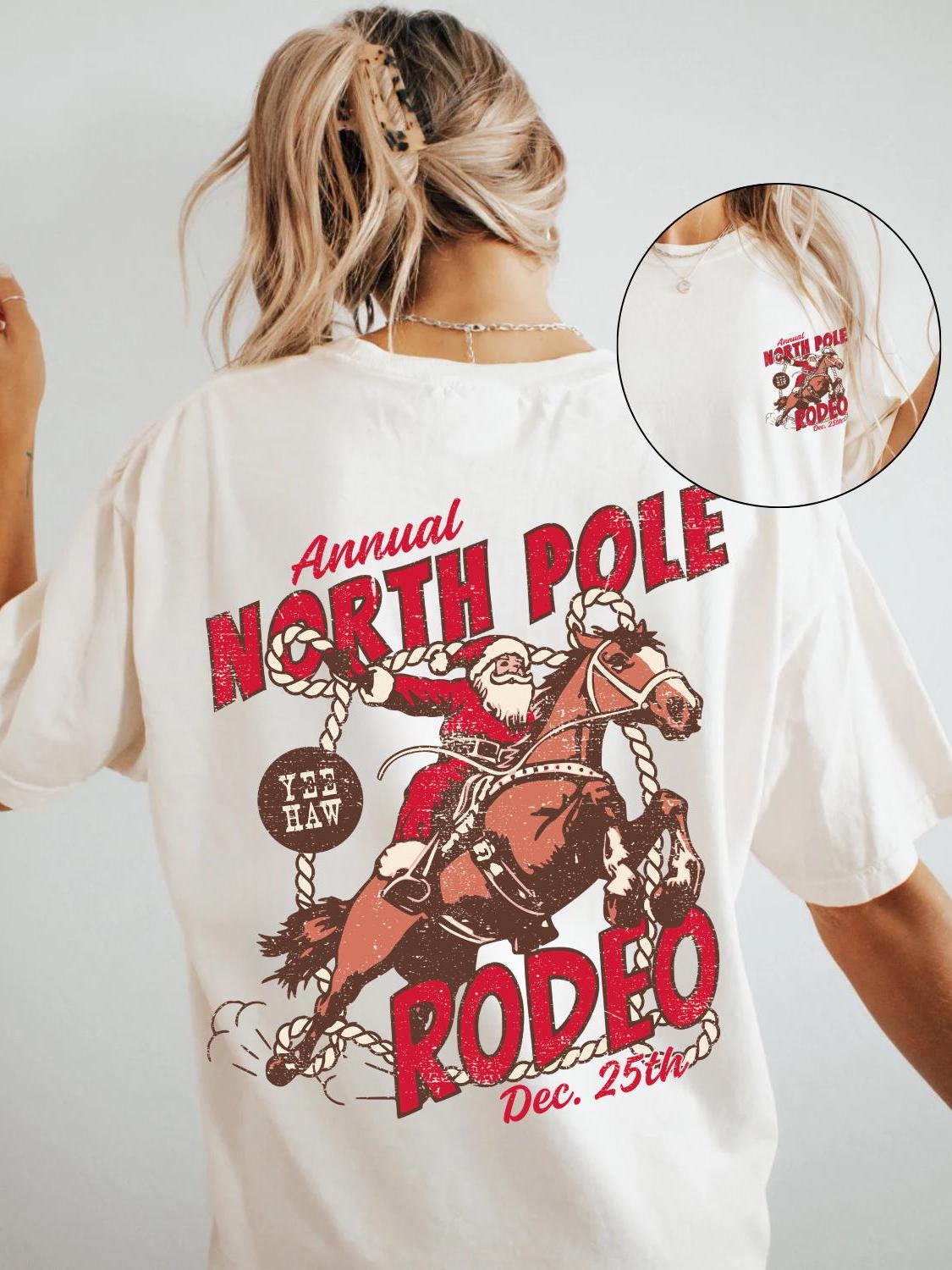 vintage t shirt north pole rodeo tee unisex cowboy santa claus design comfort colors for country christmas celebrations bt1qd