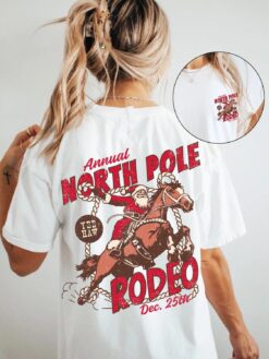 vintage t shirt north pole rodeo tee unisex cowboy santa claus design comfort colors for country christmas celebrations xkfik