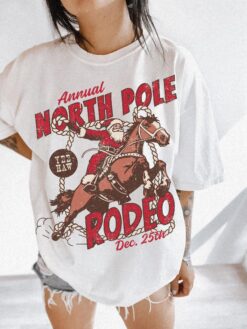 vintage t shirt north pole rodeo tee unisex cowboy santa claus shirt comfort colors western design for country christmas celebrations pzcz7