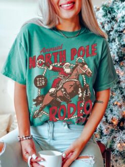 vintage t shirt north pole rodeo tee unisex cowboy santa claus shirt comfort colors western design for country christmas celebrations travn scaled