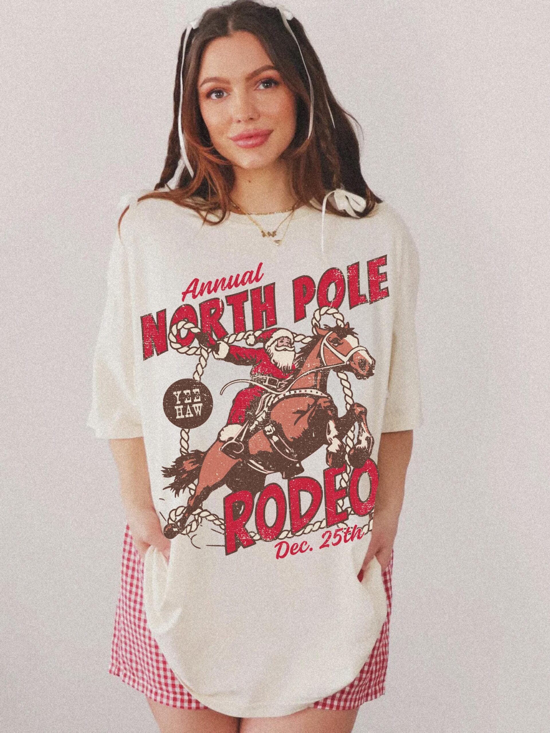 vintage t shirt north pole rodeo tee unisex cowboy santa claus shirt comfort colors western design for country christmas celebrations zhi20 scaled