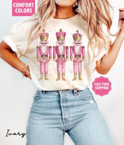 Vintage T Shirt Nutcracker Christmas Shirt for Women in Pink Funny Christmas Tee with Comfort Colors Fabric for Holiday Apparel