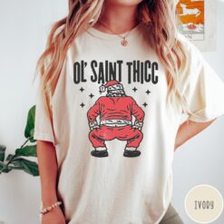 Vintage T Shirt Ol Saint Thicc Funny Christmas Shirt Graphic Tee for Women Trendy Holiday Comfort Colors T Shirt
