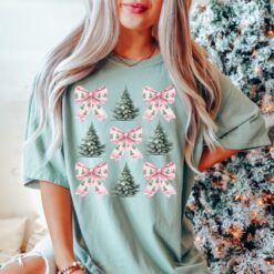 vintage t shirt pink coquette bow christmas shirt comfort colors with girly christmas tree design for festive style 9yb0x scaled