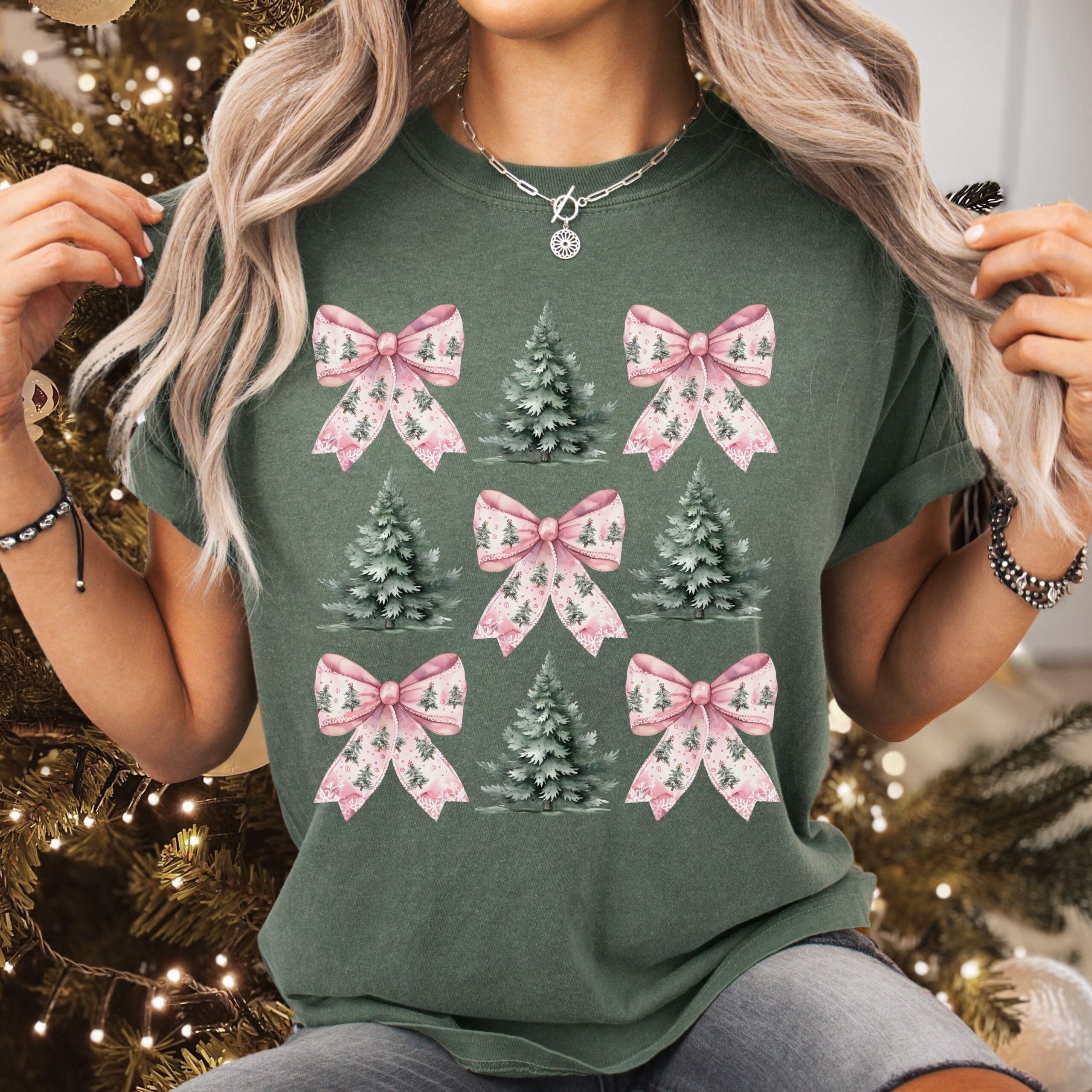 vintage t shirt pink coquette bow christmas shirt comfort colors with girly christmas tree design for festive style wynco scaled