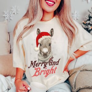 vintage t shirt retro donkey christmas shirt merry and bright design for donkey lovers country style apparel rtxqr