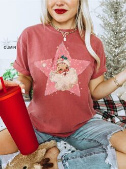 vintage t shirt retro pink santa claus christmas tee comfort colors classic family holiday top cute design for festive gatherings viuei