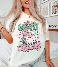 Vintage T Shirt Retro Santa Design Have A Groovy Christmas Comfort Colors Tee Womens Holiday Pink Xmas Top