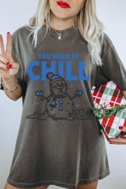 Vintage T Shirt Retro Snowman Tee You Need to Chill Design Comfort Colors Winter Apparel for Christmas and Holiday Celebrations