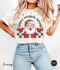Vintage T Shirt Santas Favorite Teacher Retro Design Comfort Colors Christmas Shirt for Teachers