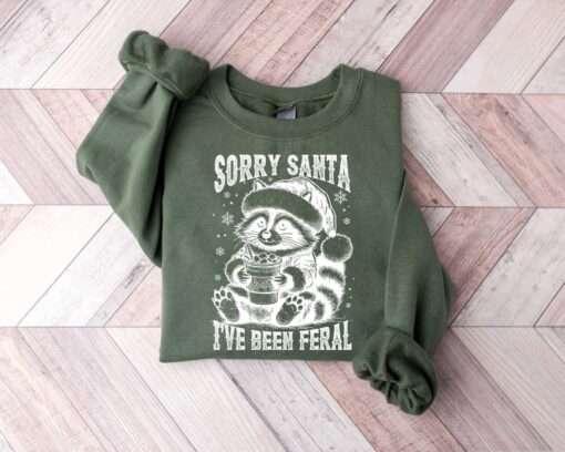 vintage t shirt sorry santa ive been feral raccoon funny christmas shirt retro design for holiday humor and seasonal fun