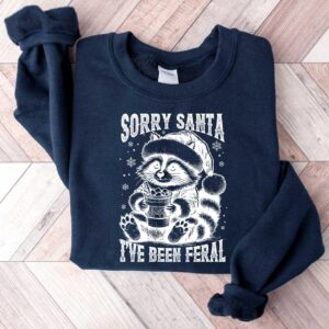 vintage t shirt sorry santa ive been feral raccoon funny christmas shirt retro design for holiday humor and seasonal fun yzy54