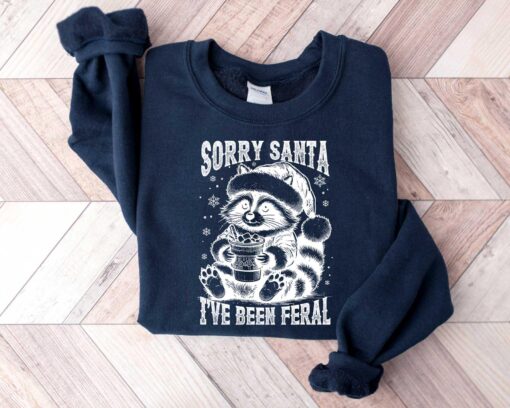 vintage t shirt sorry santa ive been feral raccoon funny christmas shirt retro design for holiday humor and seasonal fun yzy54