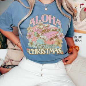 vintage t shirt surfing santa aloha christmas tee hawaiian design mele kalikimaka funny christmas shirt for holiday parties 19ayu