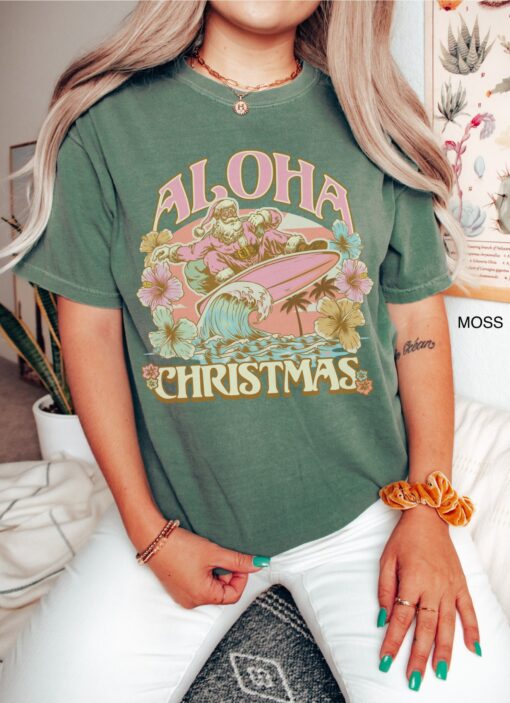 vintage t shirt surfing santa aloha christmas tee hawaiian design mele kalikimaka funny christmas shirt for holiday parties o7gj6